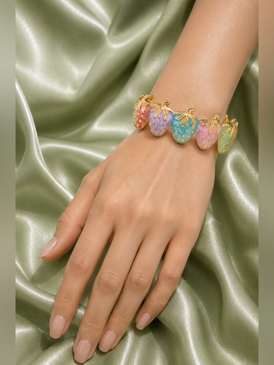 Anthropologie Jewelry - Strawberry Pastel Multicolor Gold Bangle Bracelet